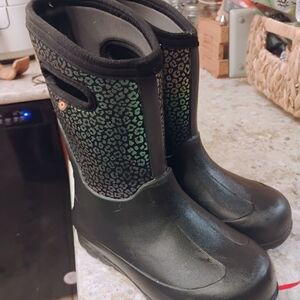 Black Leopard Print Rain Boots